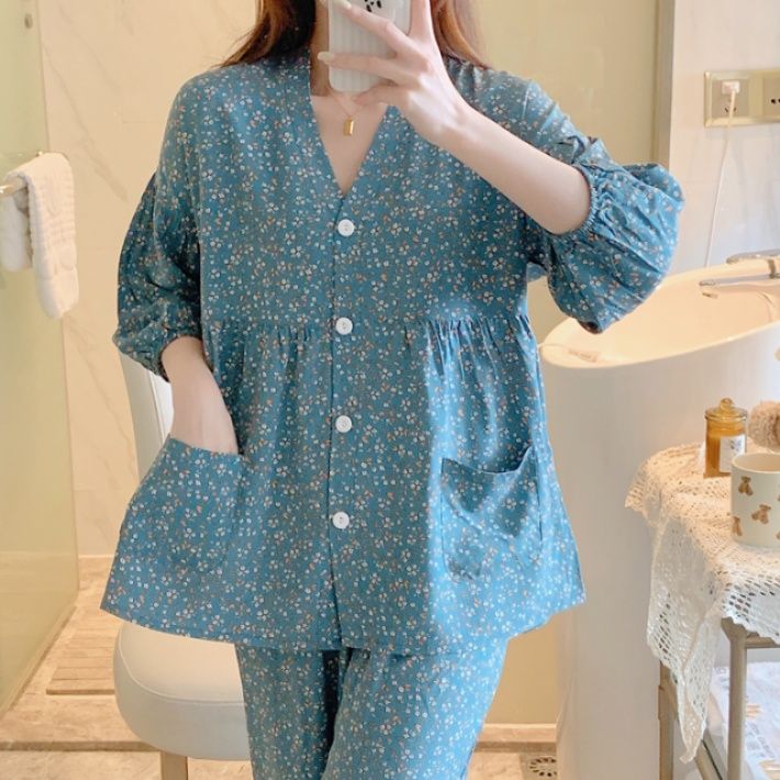 レディース ルームウェア ふんわりぺプラム前開きパジャマ