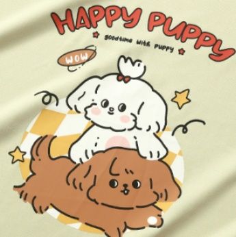 レディース ルームウェア 子犬イラスト ゆったりワンピース