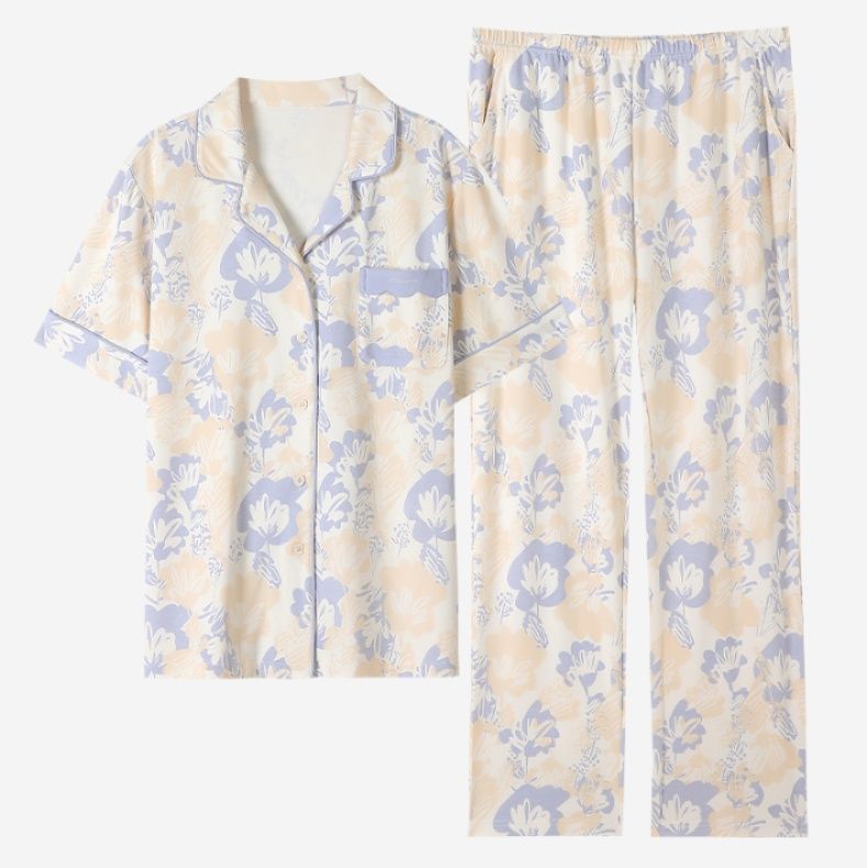 レディース ルームウェア 花柄シルエット 前開きパジャマセット