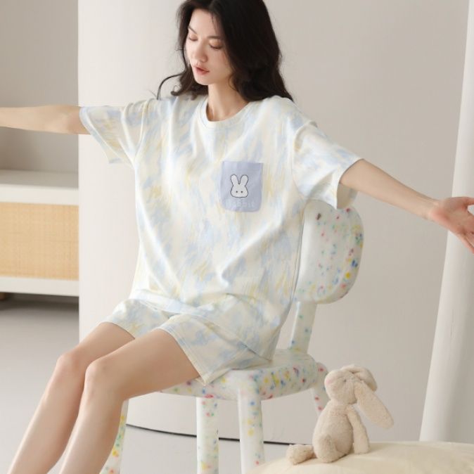 レディース ルームウェア うさぎポケット付き夏用パジャマセット