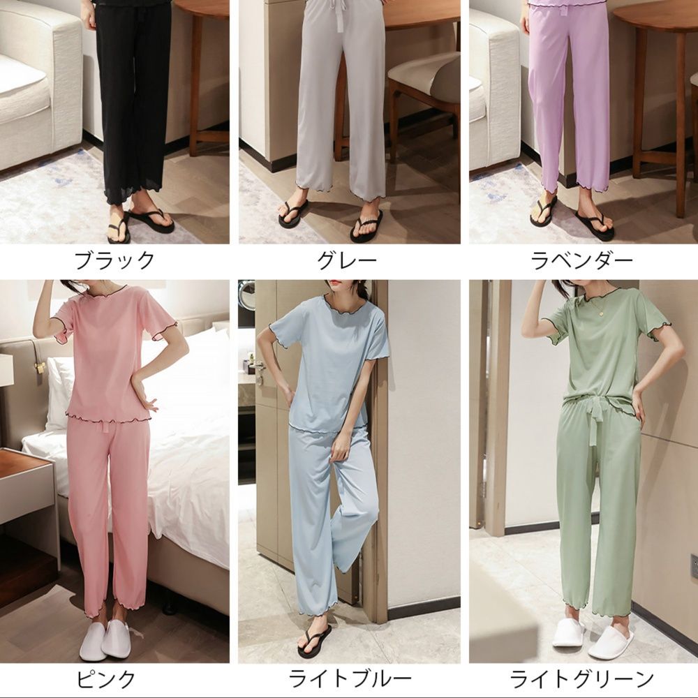 レディース ルームウェア 夏用 半袖長ズボンセット
