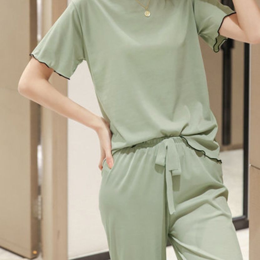 レディース ルームウェア 夏用 半袖長ズボンセット