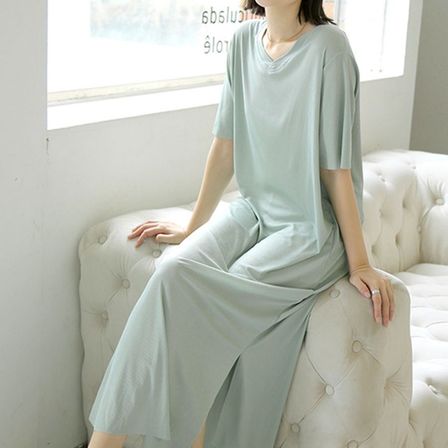 レディース ルームウェア 涼感半袖ワンピース体型カバー