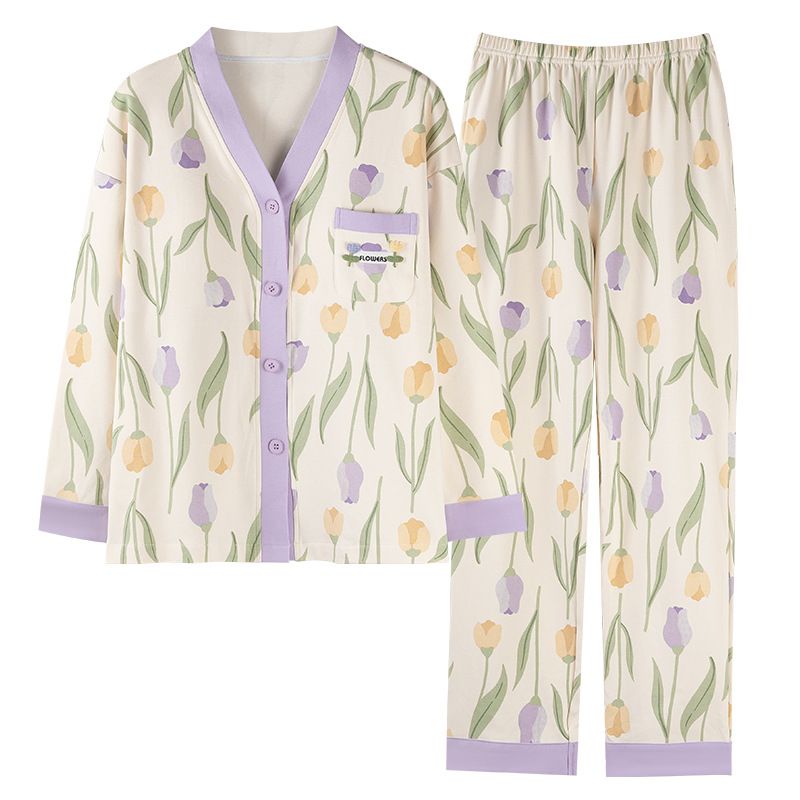 レディース ルームウェア 肌に優しい綿素材花柄長袖パジャマセットアップ