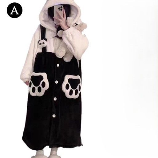 レディースルームウェア前開きパンダ着ぐるみ着る毛布