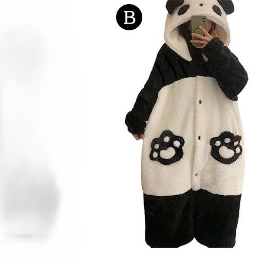 レディースルームウェア前開きパンダ着ぐるみ着る毛布