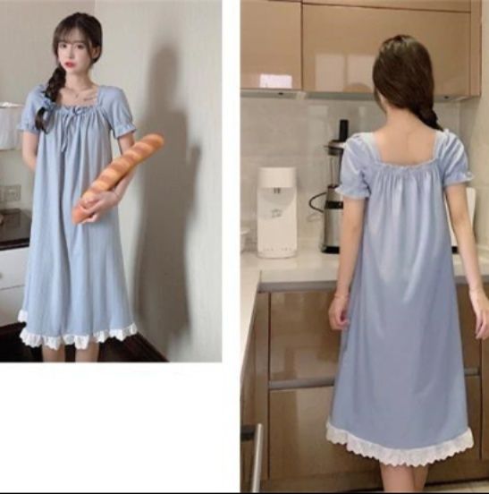 レディースルームウェアワンピース可愛い半袖ネグリジェパフスリーブレース付き大きいサイズ対応