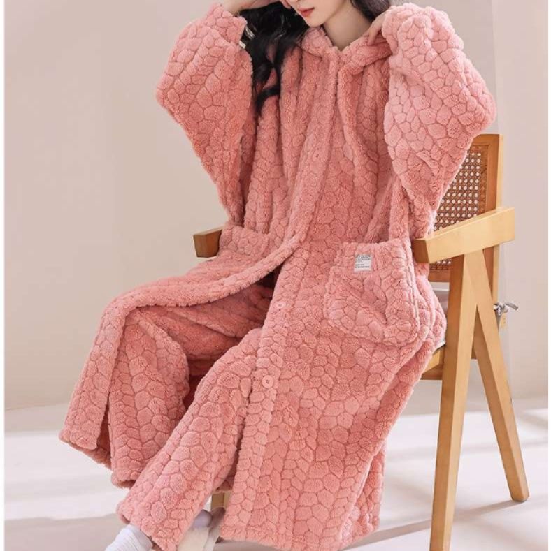 レディースルームウェアもこもこフード付き暖か上下セットアップ