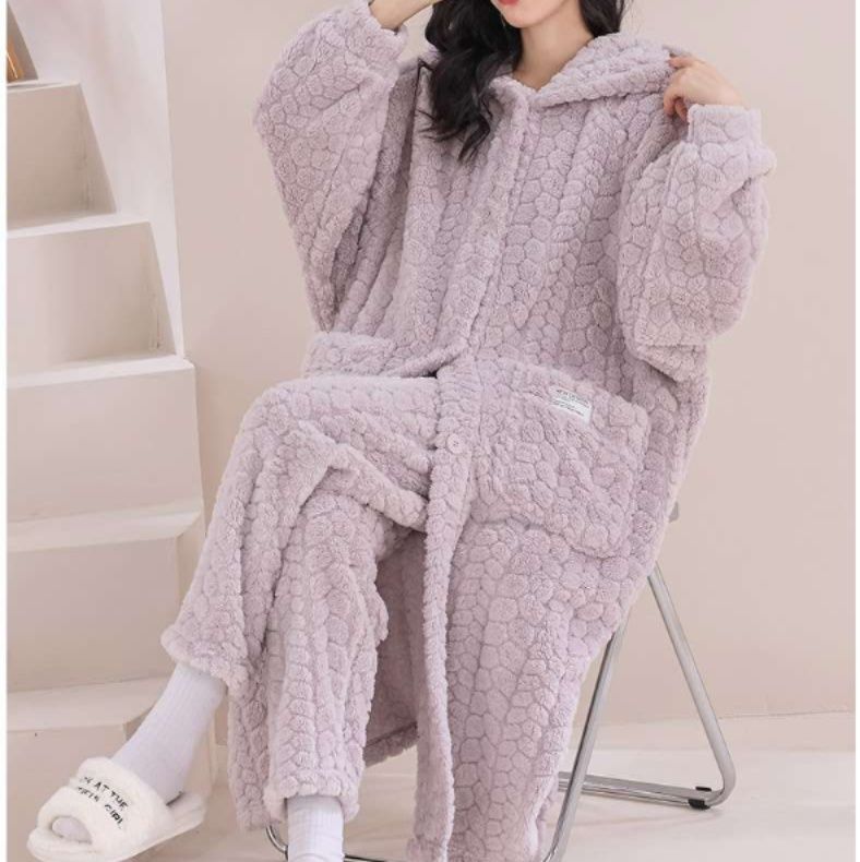 レディースルームウェアもこもこフード付き暖か上下セットアップ