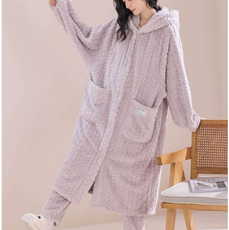 レディースルームウェアもこもこフード付き暖か上下セットアップ