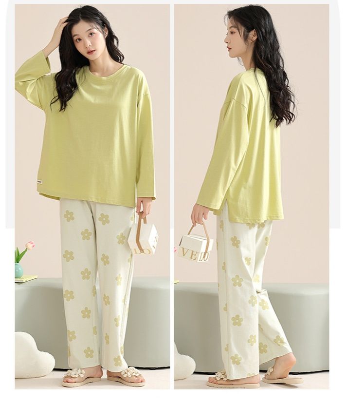 レディース ルームウェア ハート刺繍入りカップ付き長袖上下セット