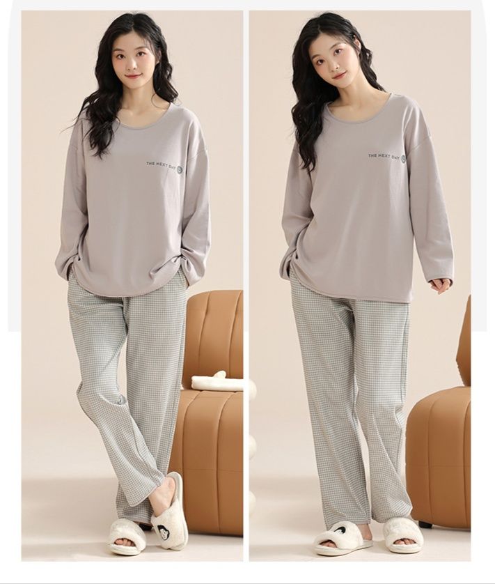 レディース ルームウェア ハート刺繍入りカップ付き長袖上下セット