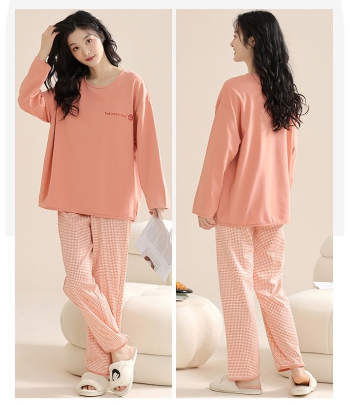 レディース ルームウェア ハート刺繍入りカップ付き長袖上下セット