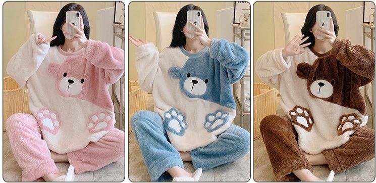 レディース ルームウェア もこもこくま長袖