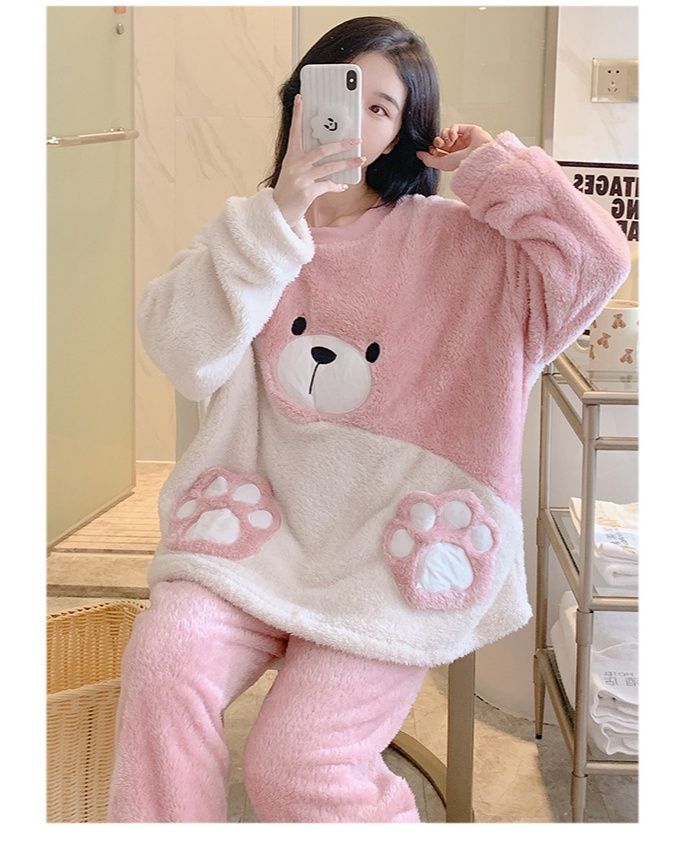 レディース ルームウェア もこもこくま長袖