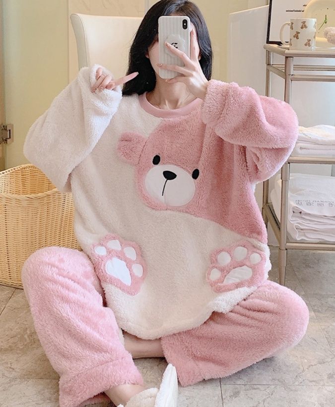 レディース ルームウェア もこもこくま長袖