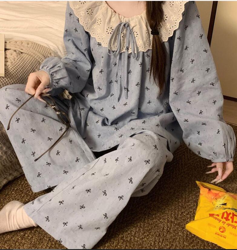 レディース ルームウェア 新作レディース花柄パジャマ上下セット襟付きルームウェア