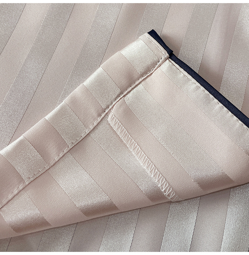 レディース ルームウェア前開きサテンストライプ襟付き長袖パジャマ上下セット