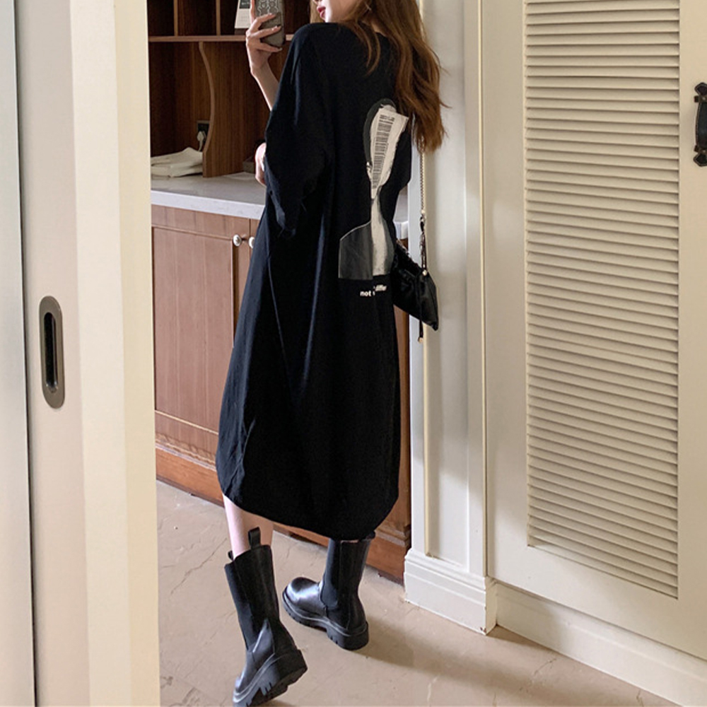 レディース ルームウェア ゆったり長袖ワンピース バックプリント ルームウェア