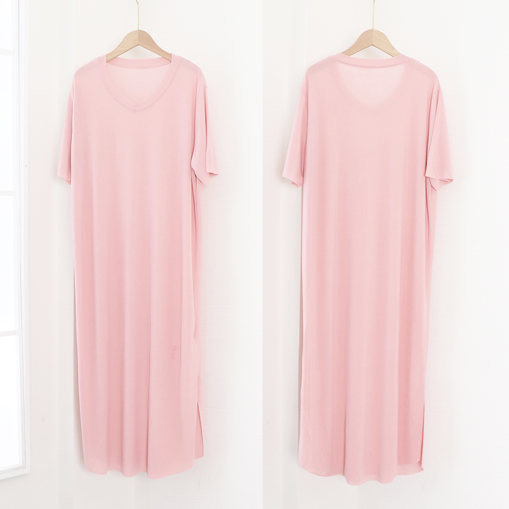 レディース ルームウェア 涼感半袖ワンピース体型カバールームウェア