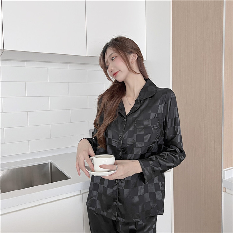 レディース ルームウェア チェック柄長袖前開きパジャマセット