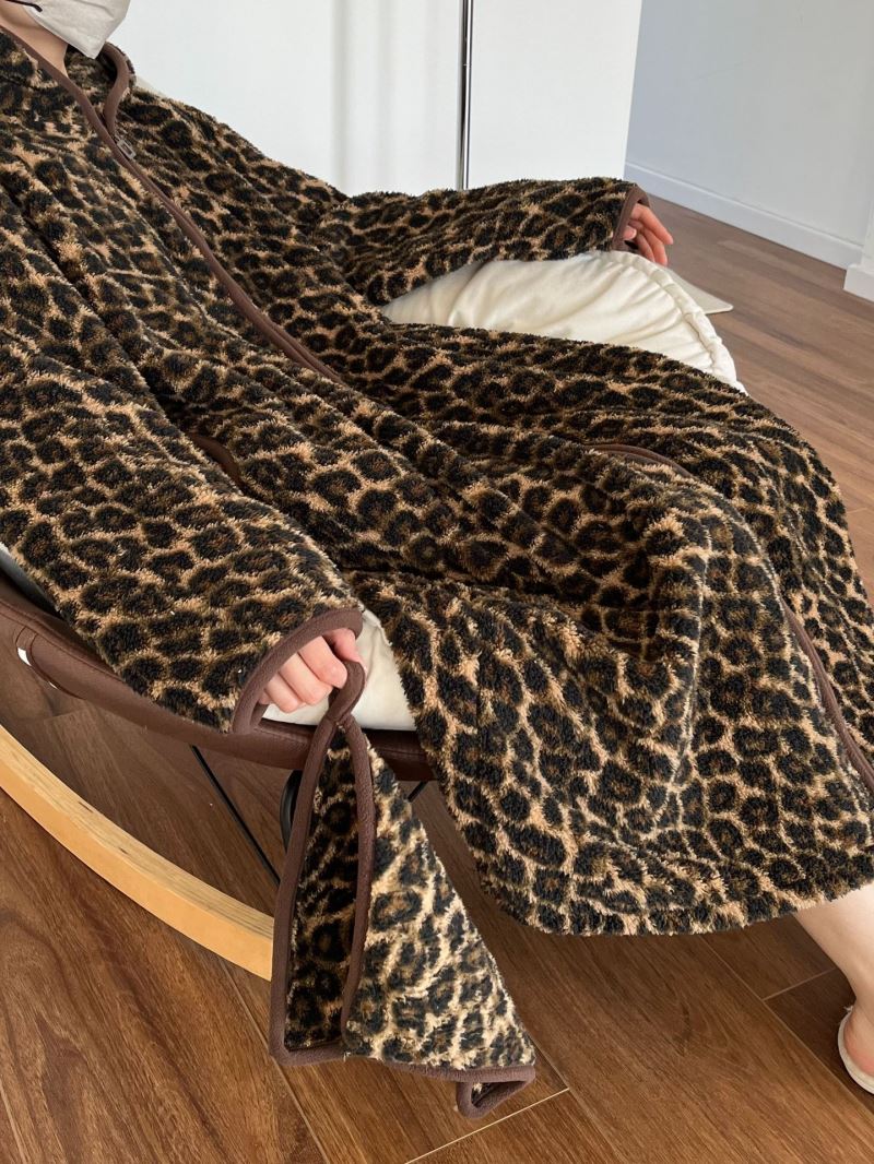 レディース ルームウェア 豹柄フード付きもこもこルームウェア