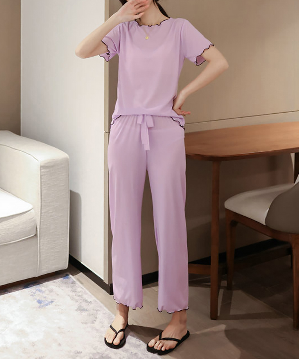 レディース ルームウェア 夏用レディースルームウェア半袖長ズボンセット