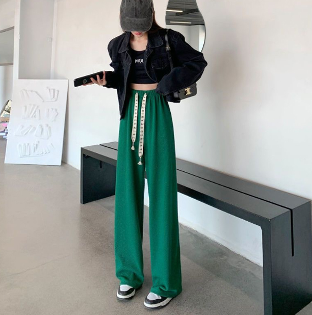 レディース ルームウェア ワッフル生地ワイドパンツ ウエストゴム紐付き