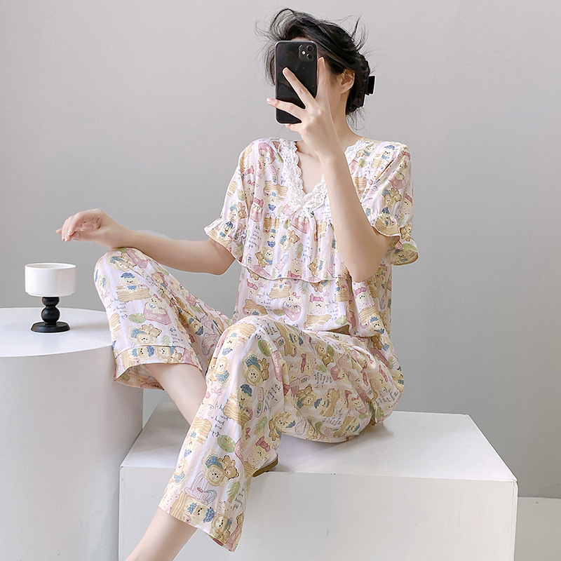 レディース ルームウェア 豹柄半袖パジャマセットアップ女性用部屋着