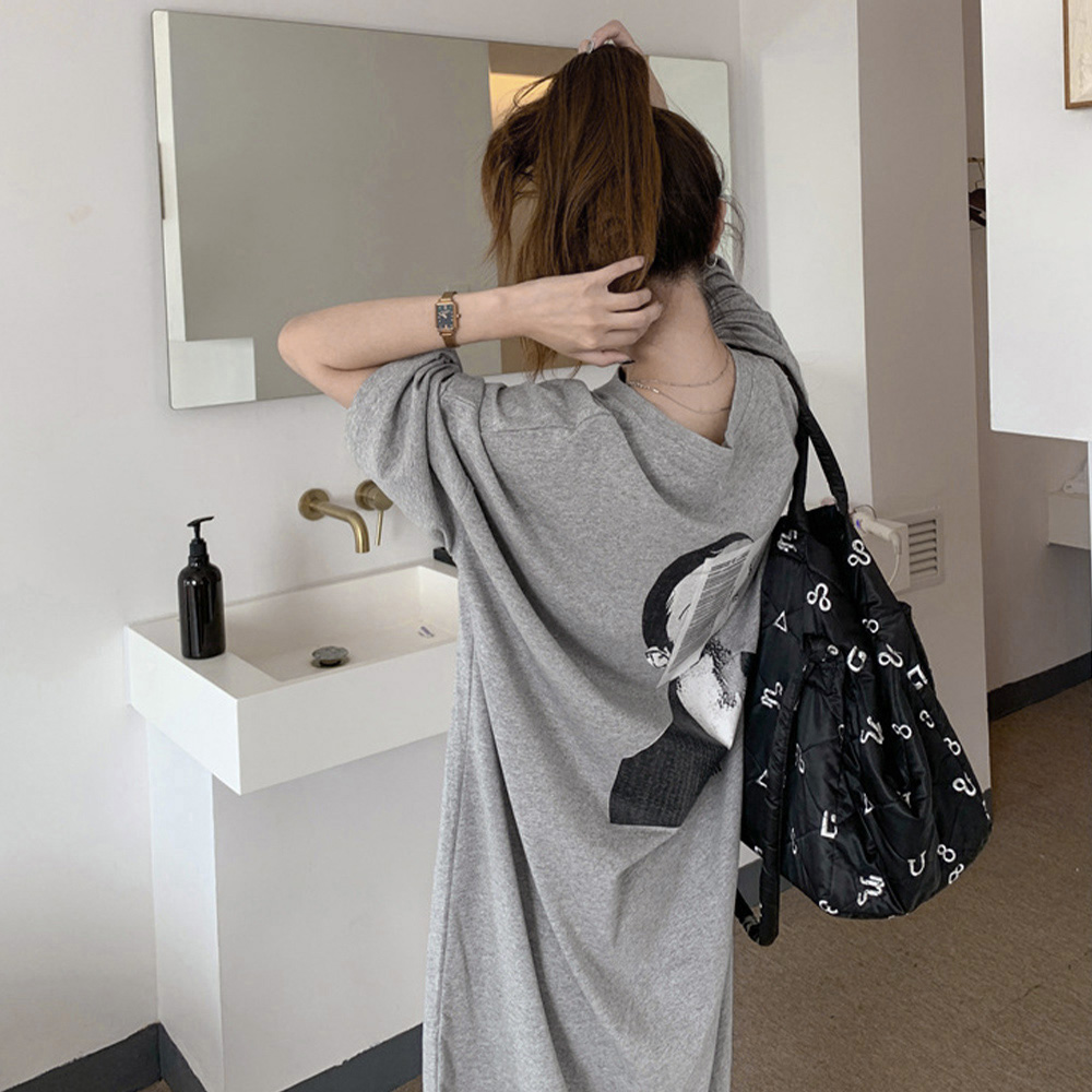 レディース ルームウェア ゆったり長袖ワンピース バックプリント ルームウェア