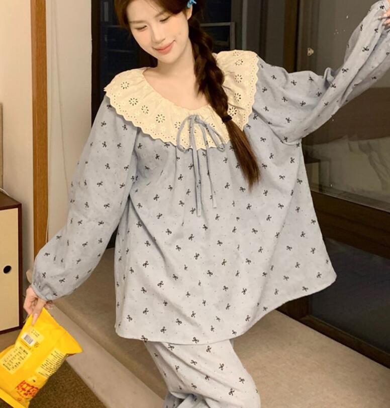レディース ルームウェア 新作レディース花柄パジャマ上下セット襟付きルームウェア