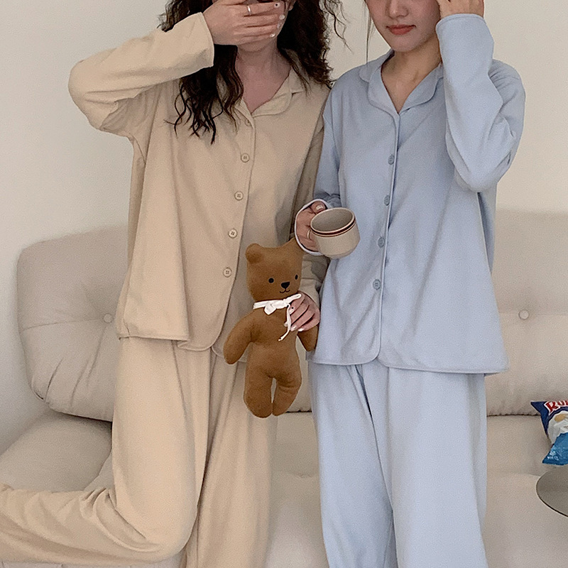 レディース ルームウェア前開き襟付き長袖パジャマ上下セット前開きタイプ