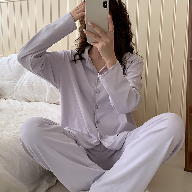 レディース ルームウェア前開き襟付き長袖パジャマ上下セット前開きタイプ
