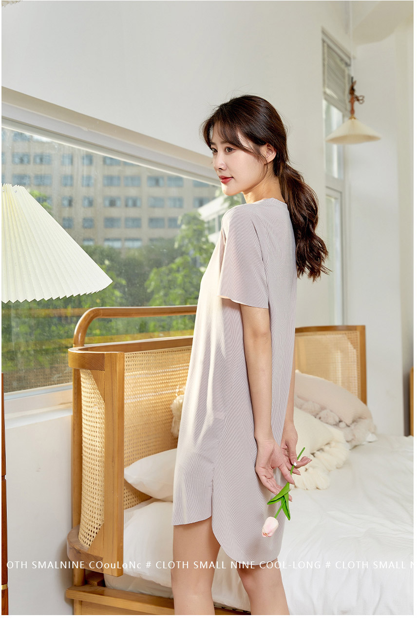 レディース ルームウェア 涼感リブ半袖ワンピース無地ルームウェア