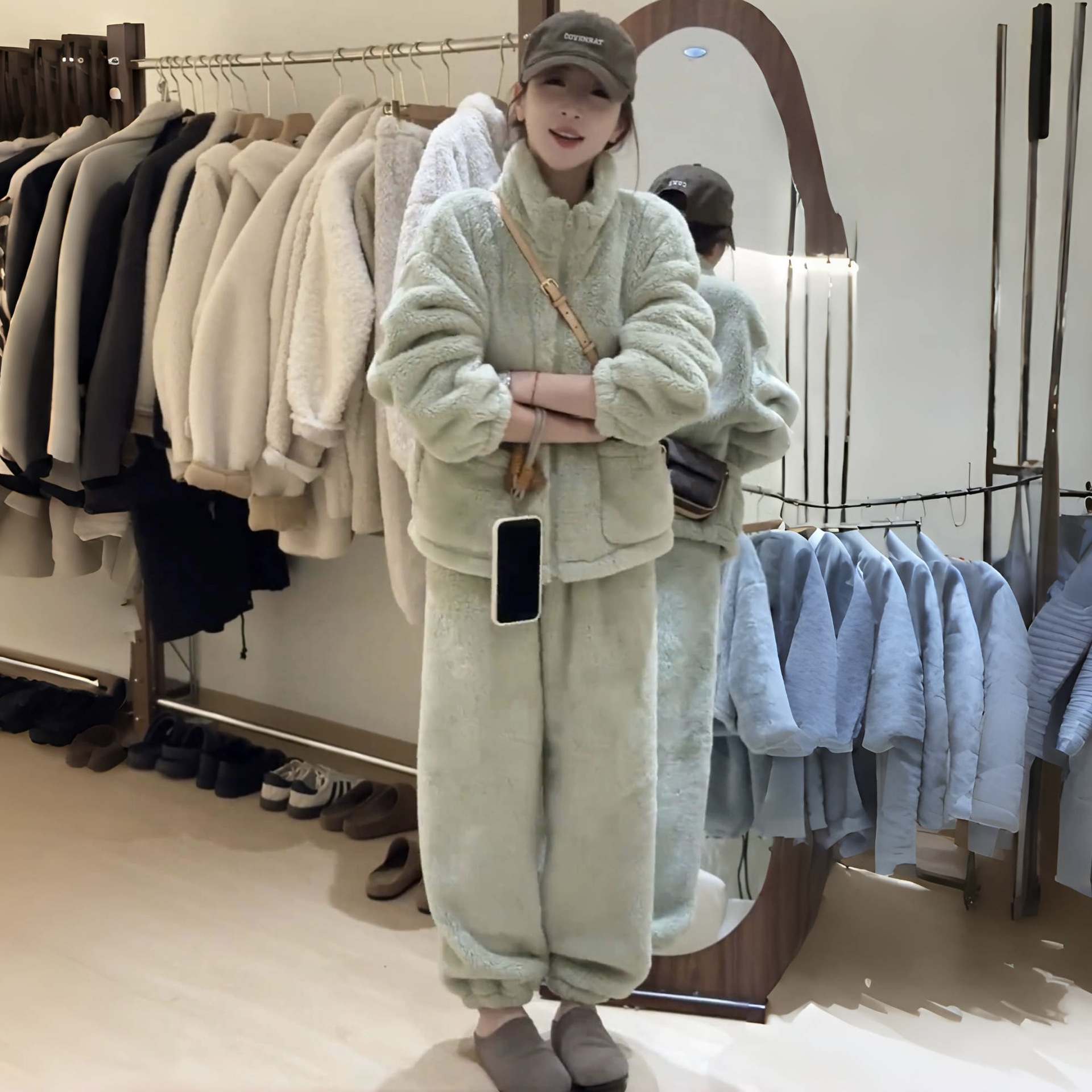 レディース ルームウェア もこもこボア上下セットアップ長袖