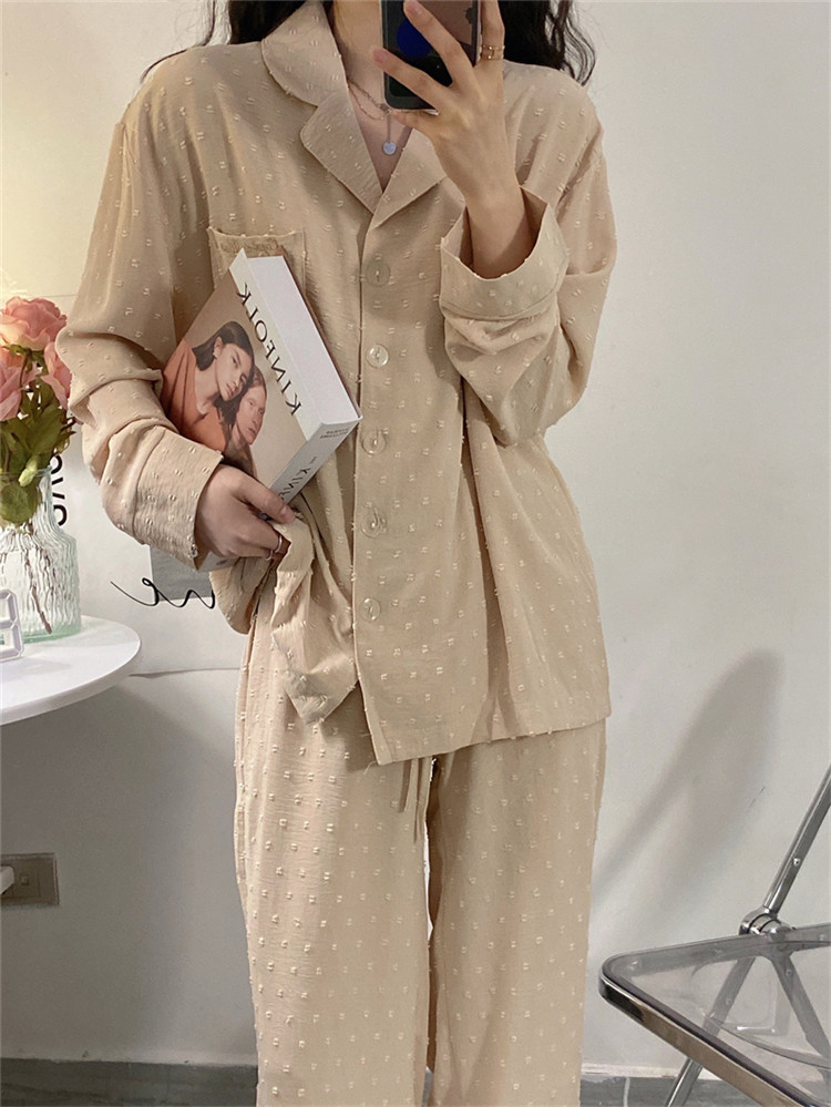 レディース ルームウェア ドット柄長袖パジャマ上下セット レディースルームウェア