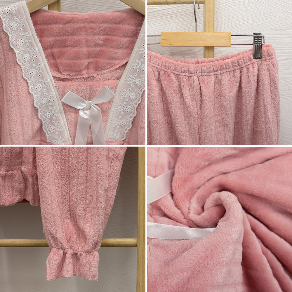 レディース ルームウェア ふわふわフリース生地パジャマ上下セット韓国風