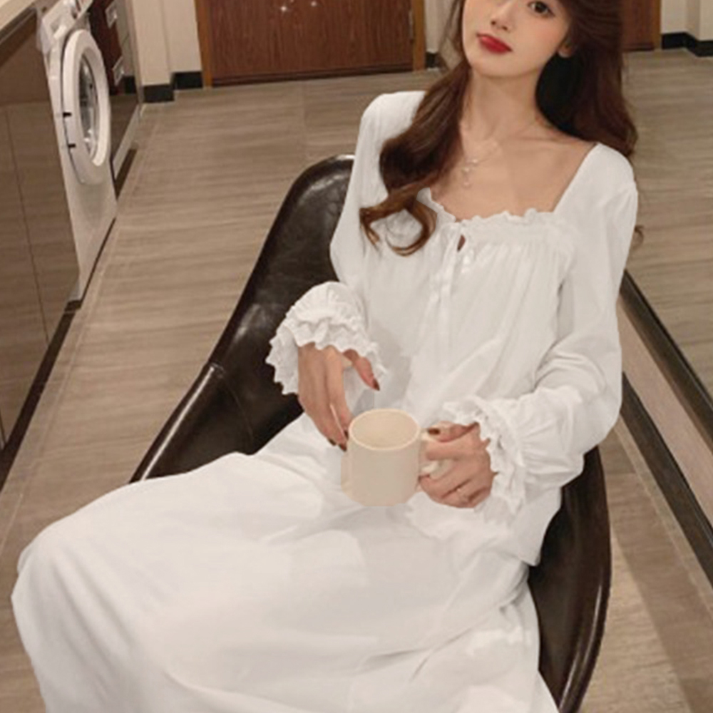 レディース ルームウェア レディース フリル付きパジャマワンピース 長袖半袖選択可