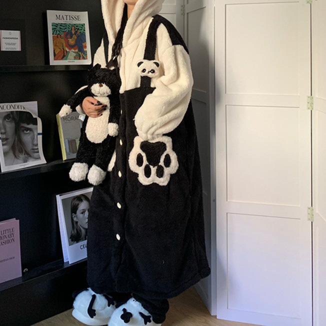 レディースルームウェア前開きパンダ着ぐるみ着る毛布