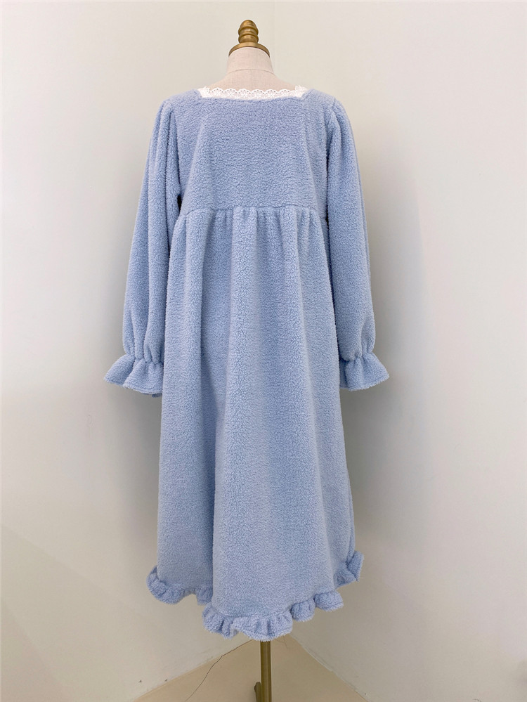 レディース ルームウェア 秋冬暖か四角ネック厚手ルームウェアワンピース
