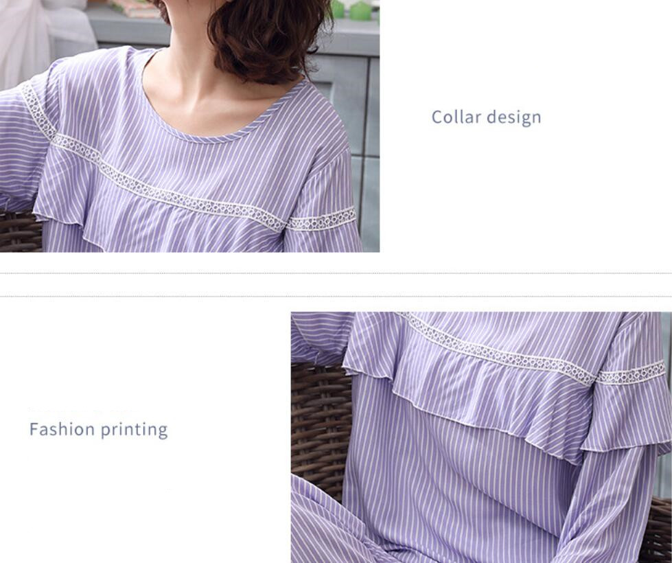 レディース ルームウェア 秋冬レディースフリル付きストライプパジャマセット