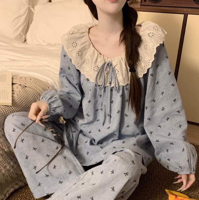 レディース ルームウェア 新作レディース花柄パジャマ上下セット襟付きルームウェア