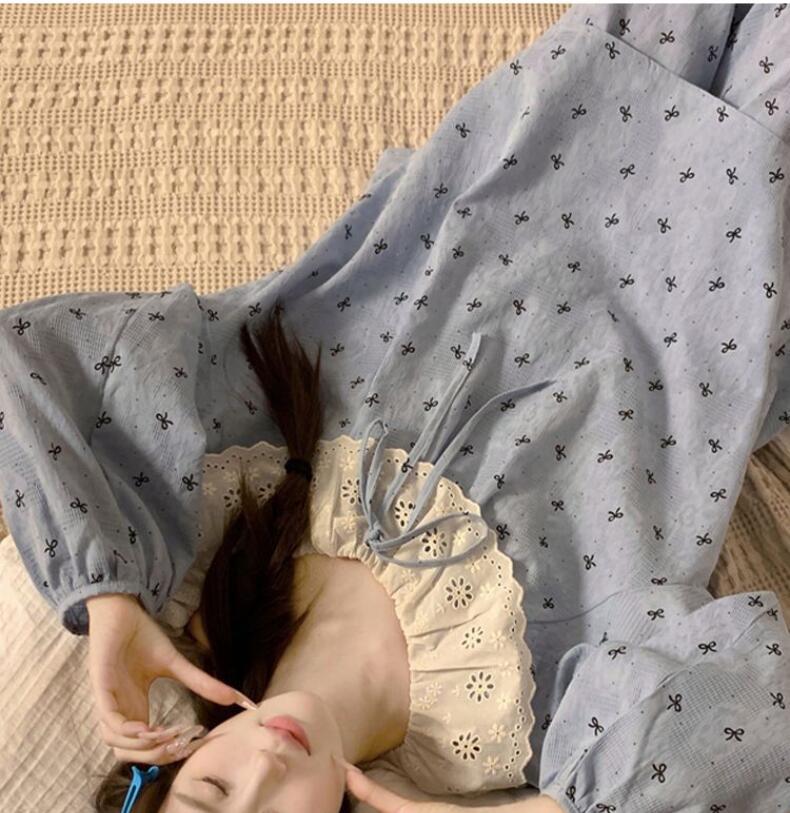 レディース ルームウェア 新作レディース花柄パジャマ上下セット襟付きルームウェア