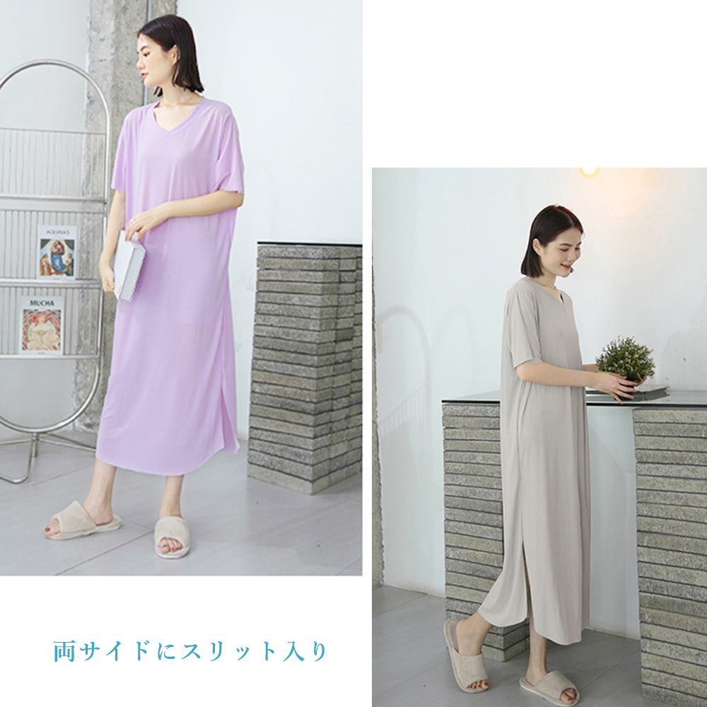レディース ルームウェア 涼感半袖ワンピース体型カバールームウェア
