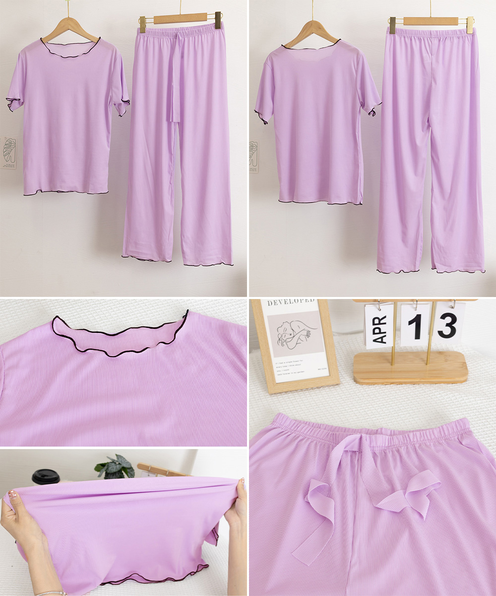 レディース ルームウェア 夏用レディースルームウェア半袖長ズボンセット