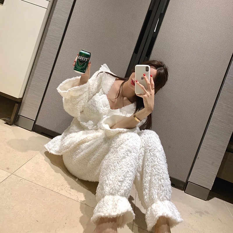 レディース ルームウェア 今季注目の長袖ふわふわ厚手パジャマセット