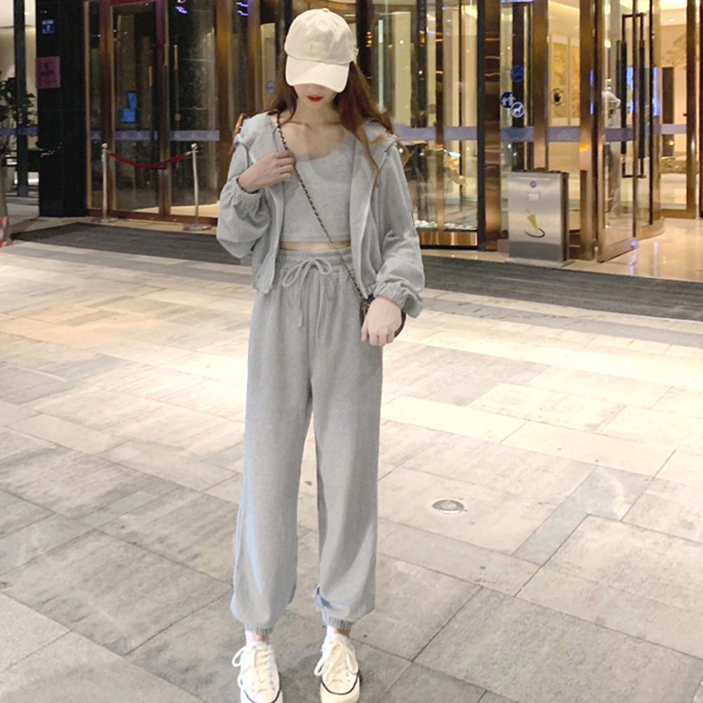 レディースルームウェアセットアップフード付きスウェット三点