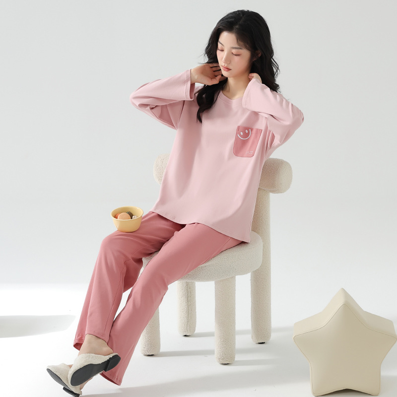 レディース ルームウェア コットン長袖パジャマ上下セット柔らかチェック柄