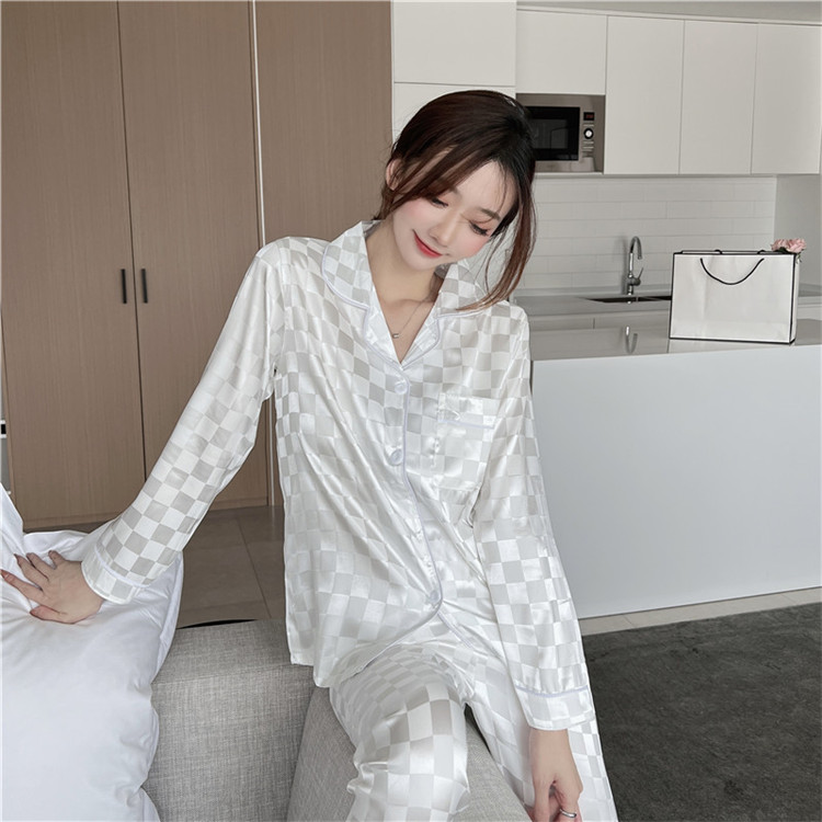 レディース ルームウェア チェック柄長袖前開きパジャマセット