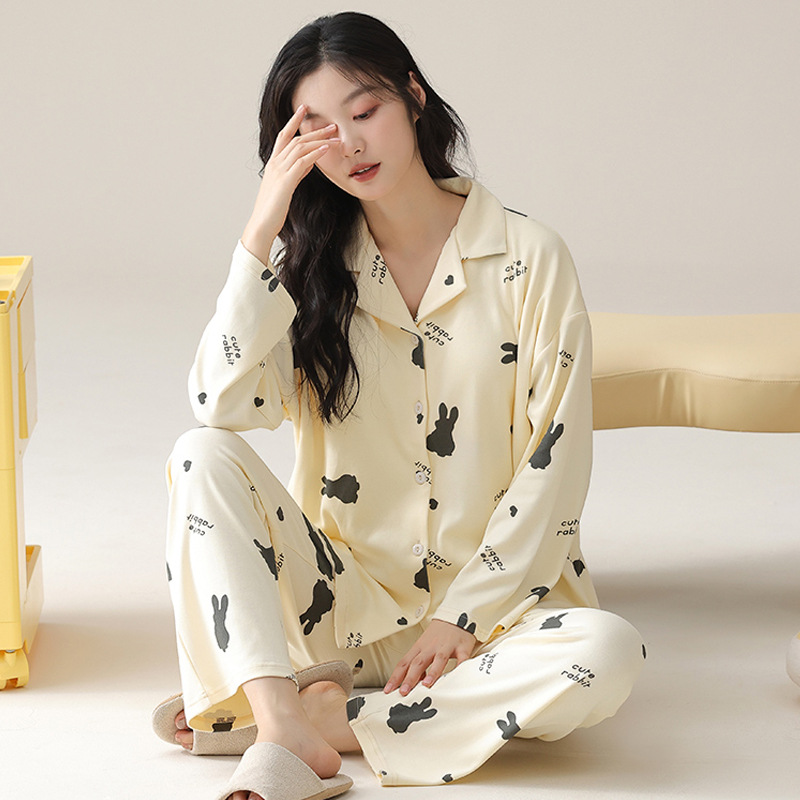 レディースルームウェアセットアップ綿素材可愛い柄付き